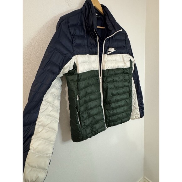 Nike Bubble Puffer Nylon Jacket Coat Heavy Green White Blue Nylon Medium Men - Picture 2 of 11